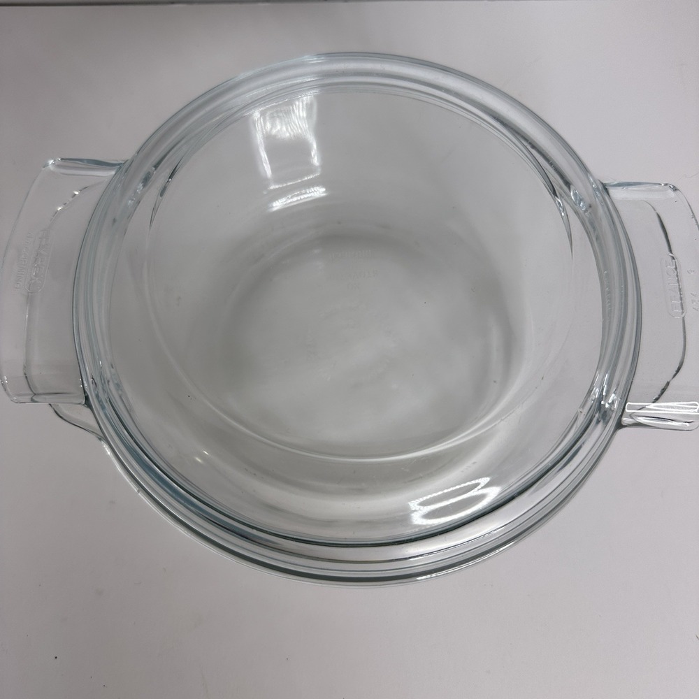 VTG PYREX DE CORNING Clear Glass Round Baking Dish‎ Bowl Set W/ Lids France - Picture 2 of 5